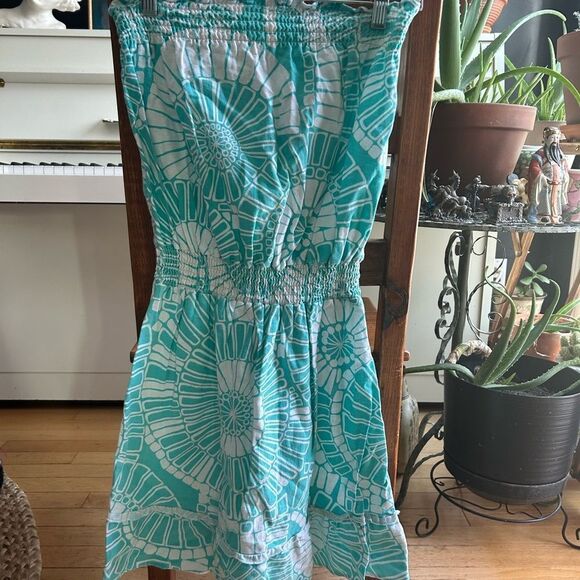 Roxy Blue and White Strapless Sundress Ruffled Smocked - Picture 12 of 15